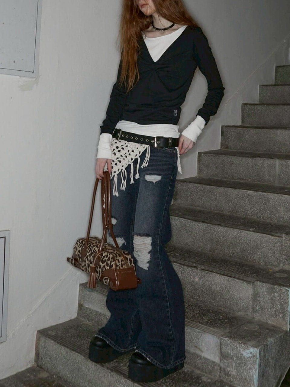 【NOT KNOWING】Back Strap Layered Top / 【ノットノーイング】バックストラップレイヤード長袖Tシャツ