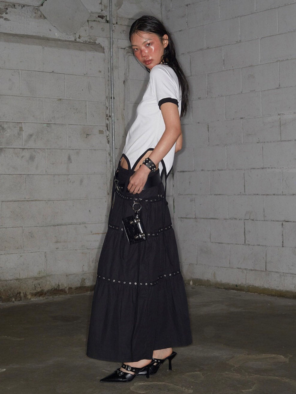 【NOT KNOWING】Tiered Eyelet Maxi Skirt / 【ノットノーイング】ティアードアイレットマキシスカート