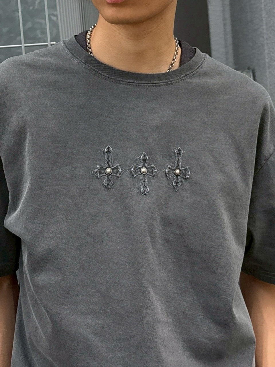 受注制【Chikashitsu +】pigment cross point t-shirt (2color) / 【チカシツプラス】ピグメントクロスポイント半袖Tシャツ