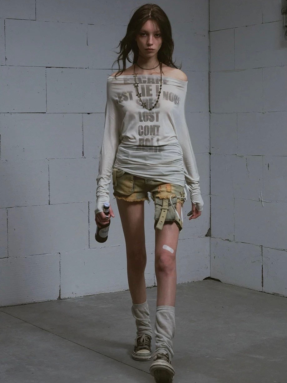 【Cest Nous】Blue-green faded denim shorts / 【セヌー】ウォッシングデニムショートパンツ