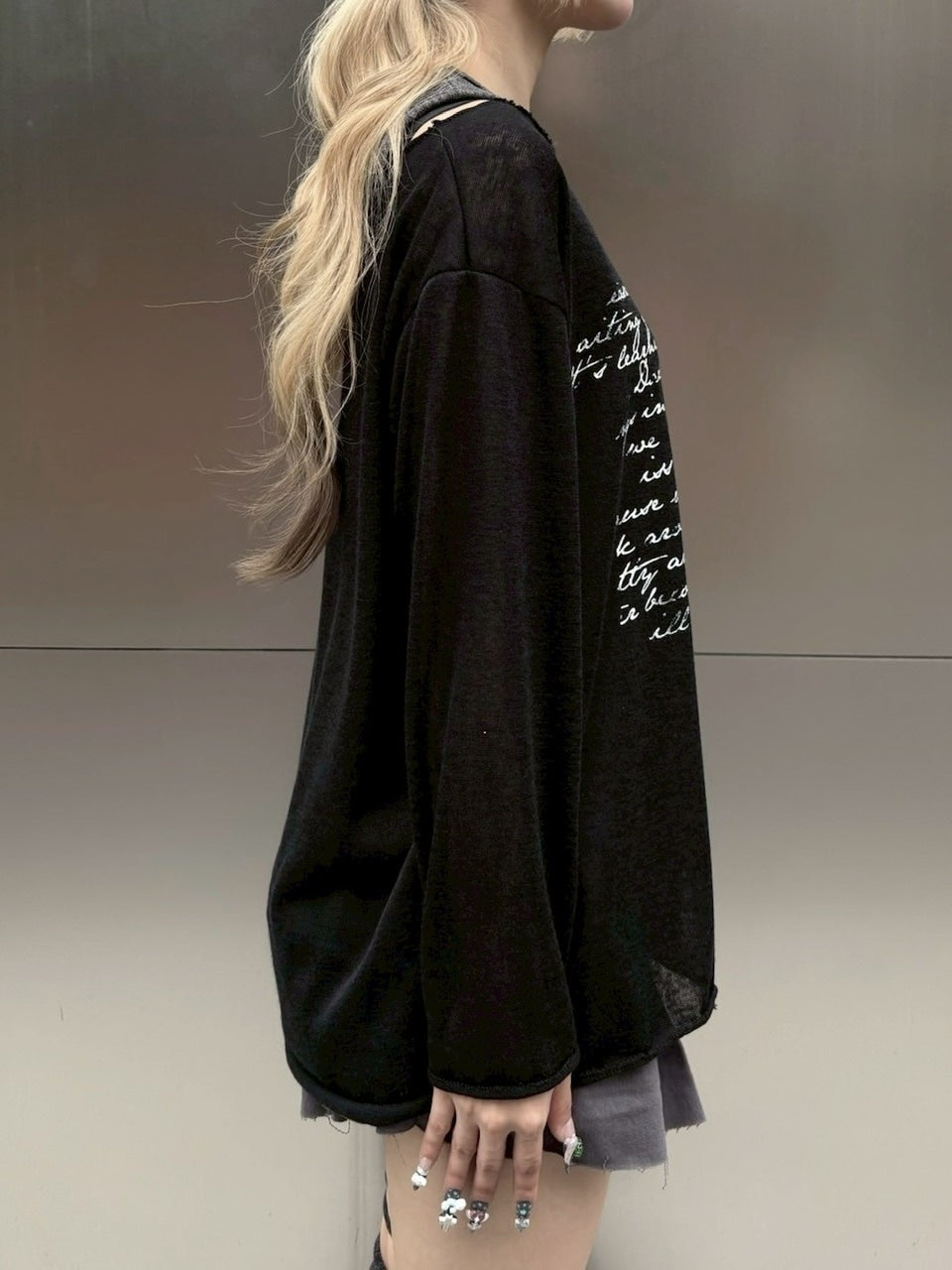 受注制【nmtc +】see through lettering long sleeve (3color) / 【エヌエムティーシープラス】シースルーレタリングプリント長袖Tシャツ