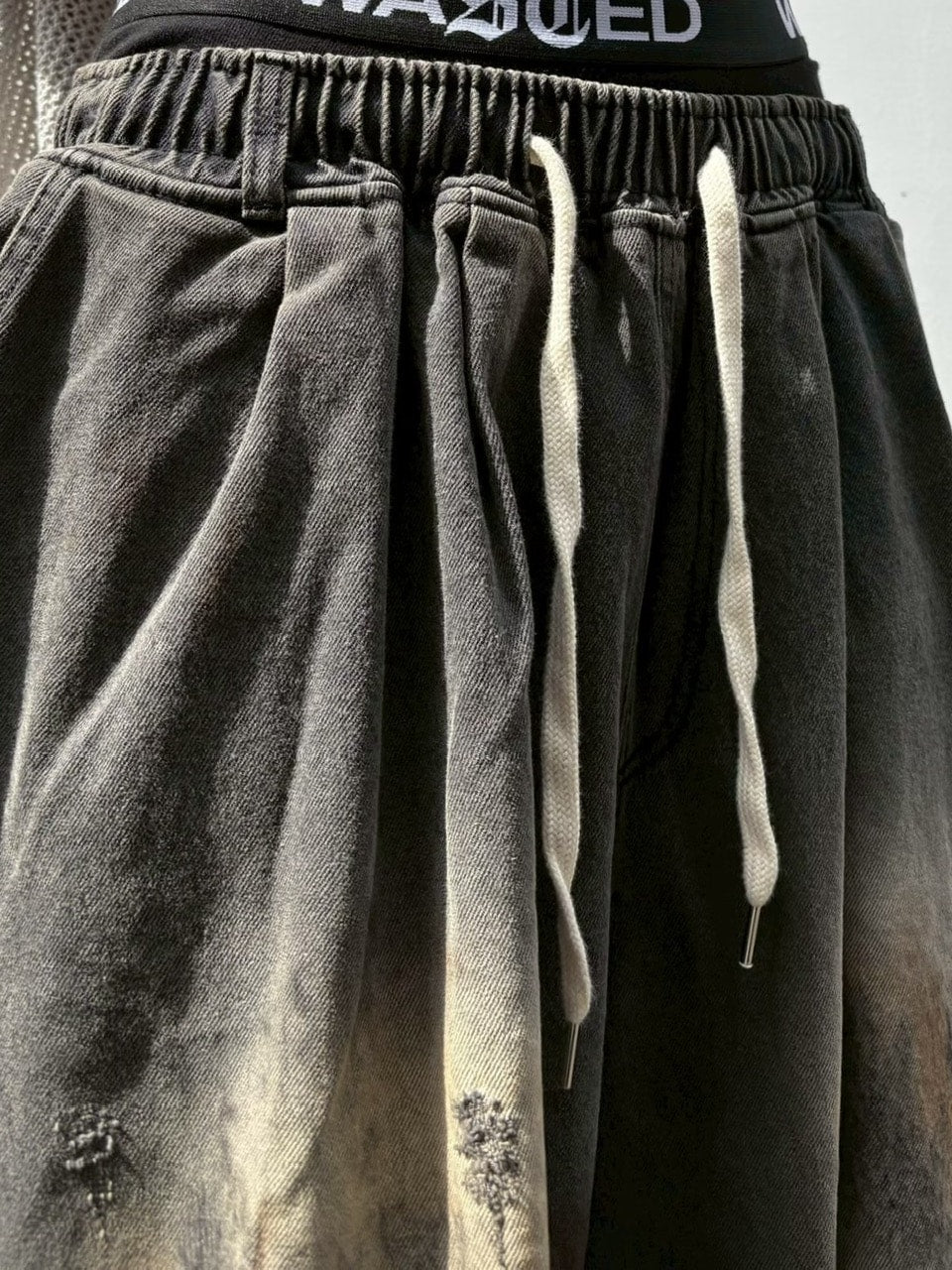 受注制【Never mind the XU】balloon damage denim pants