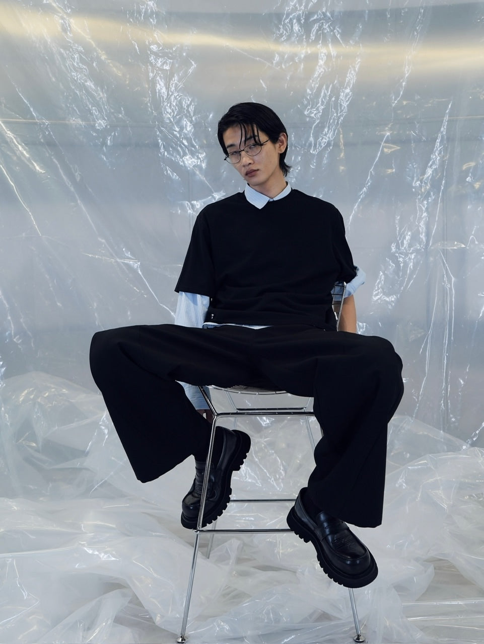 【CS】SEAM DESIGN DRAPE WIDE PANTS