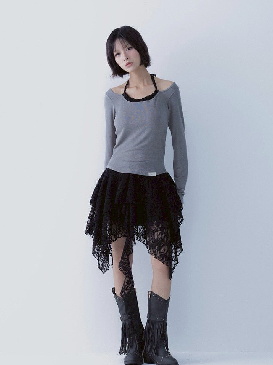 【SETSETSET】LACE HALTERNECK TEE