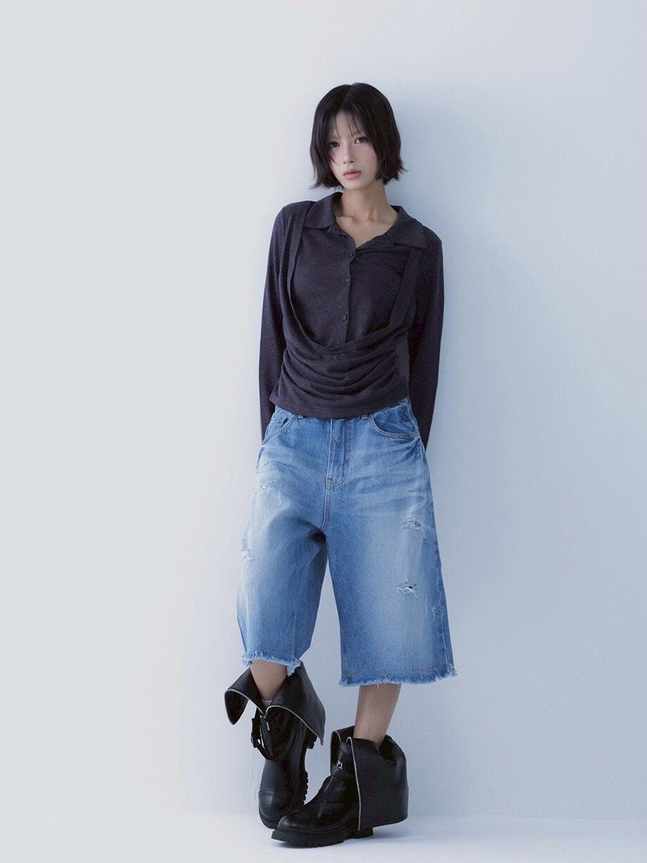 【SETSETSET】DRAPE SHIRT TOP