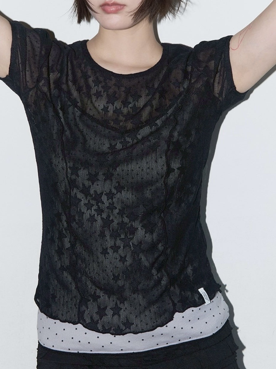 【FANCY CLUB】Wave Puff Lace Tee