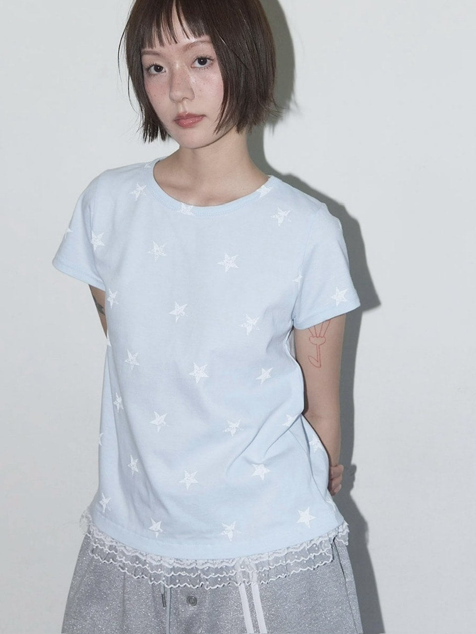 【FANCY CLUB】Lace Star Layered Tee / 【ファンシークラブ】レーススターレイヤード半袖Tシャツ