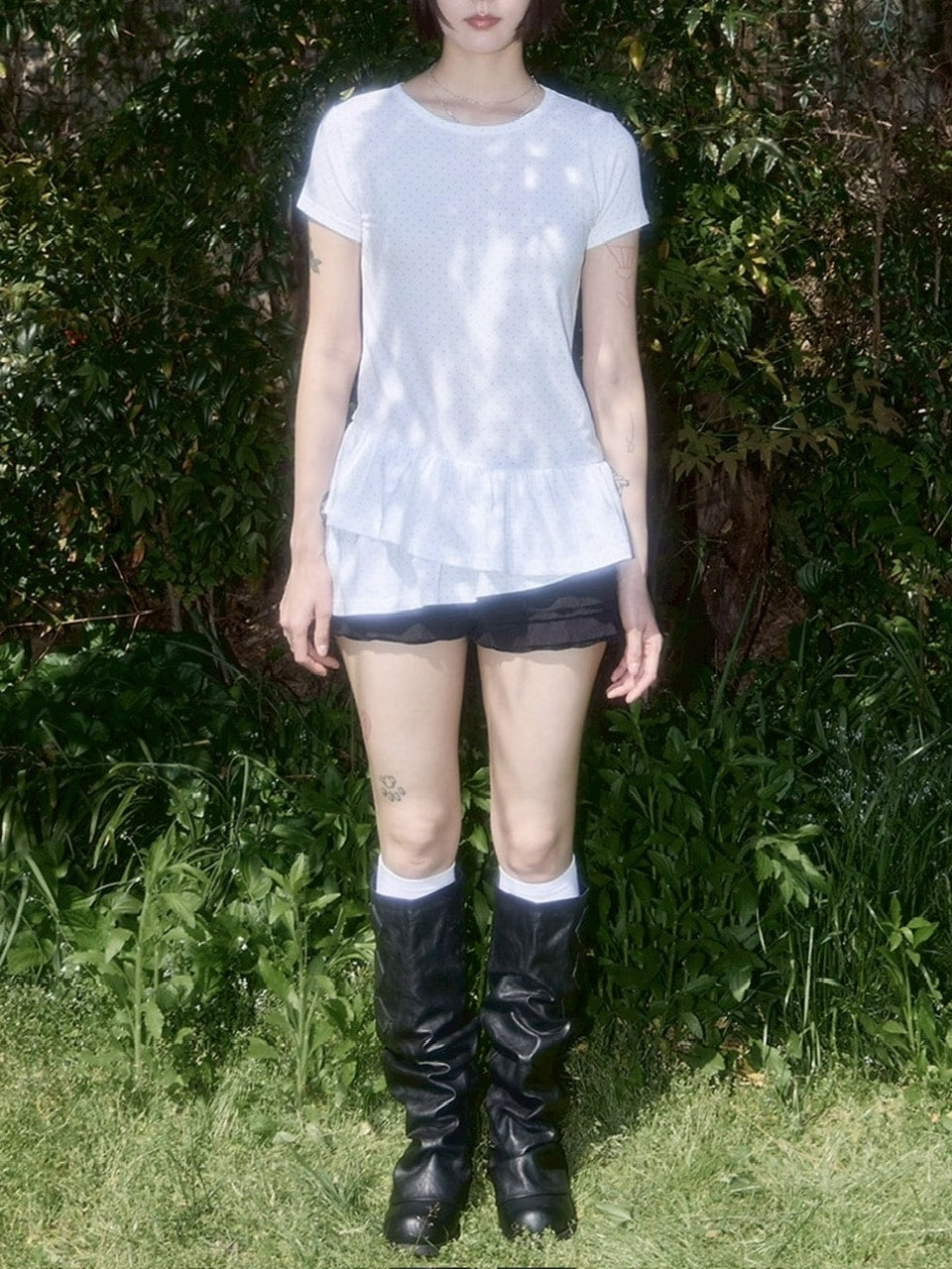 【FANCY CLUB】Frill Layered Dot Tee / フリルレイヤードドット半袖Tシャツ