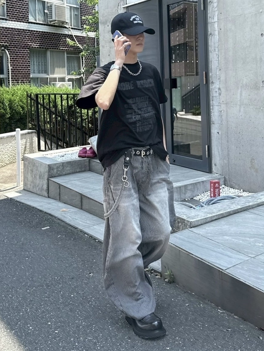 受注制【nmtc +】stripe wash wide denim pants (2color) / 【エヌエムティーシープラス】ストライプボーダーウォッシュワイドデニムパンツ