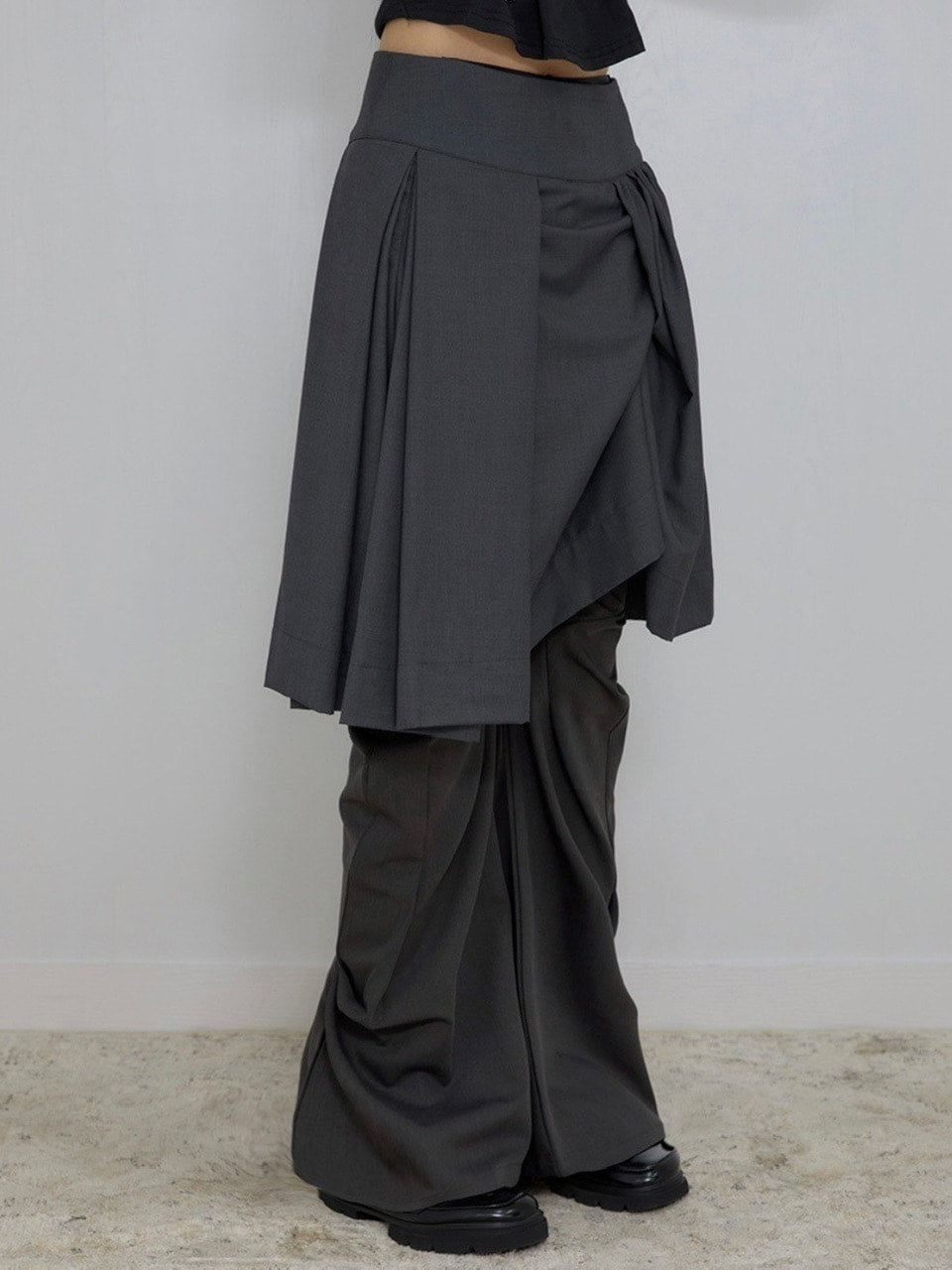 【FLAREUP】Asymmetrical Draped Midi Skirt