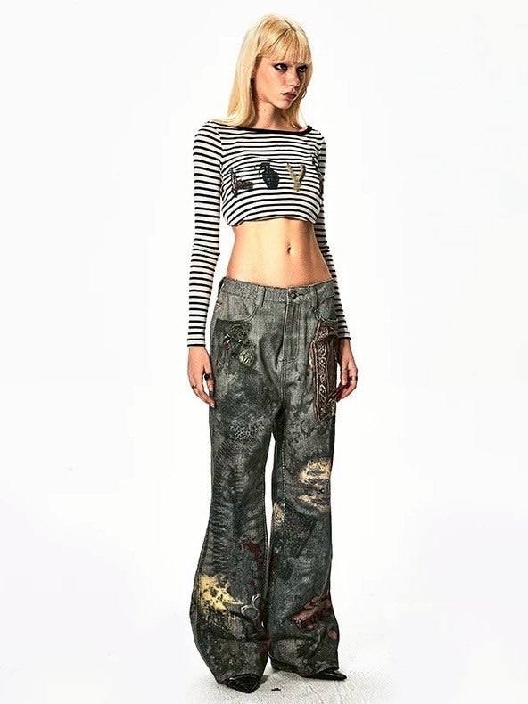 【DND4DES】PAISLEY BANDANA DISTRESSED FLARE PANTS