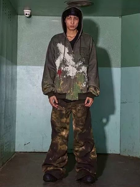 【DND4DES】CAMO DISTRESSED OVERSIZE CARGO PANTS