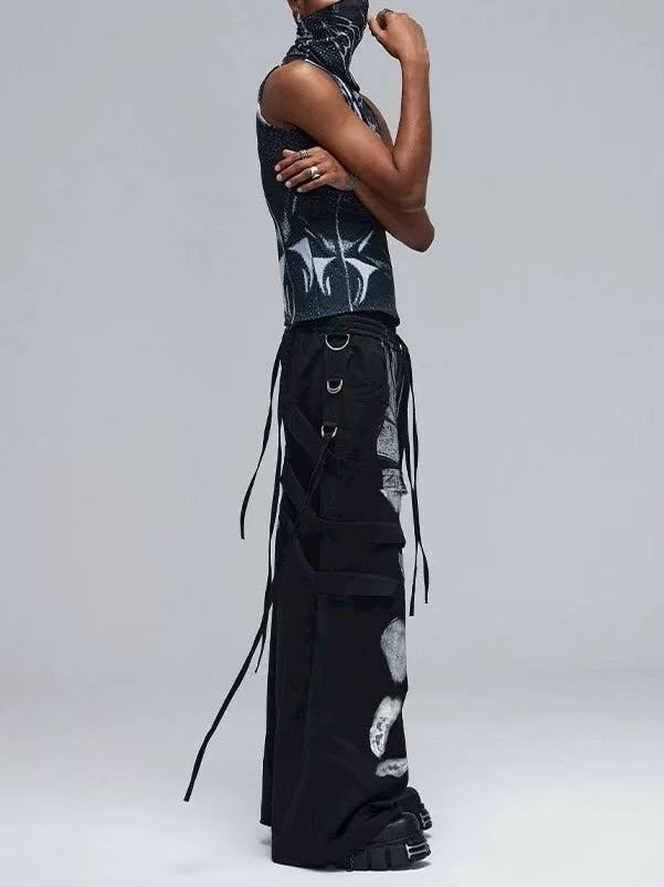 【DND4DES】 MULTI-LAYERED STRIPED GRAFFITI CARGO PANTS