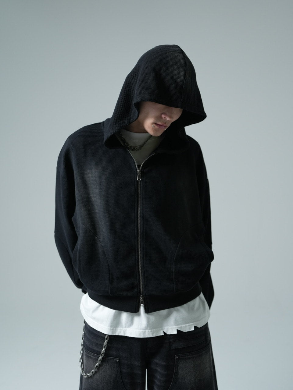 【CHIKASHITSU PLUS HIGH】Rust waffle zip up hoodie