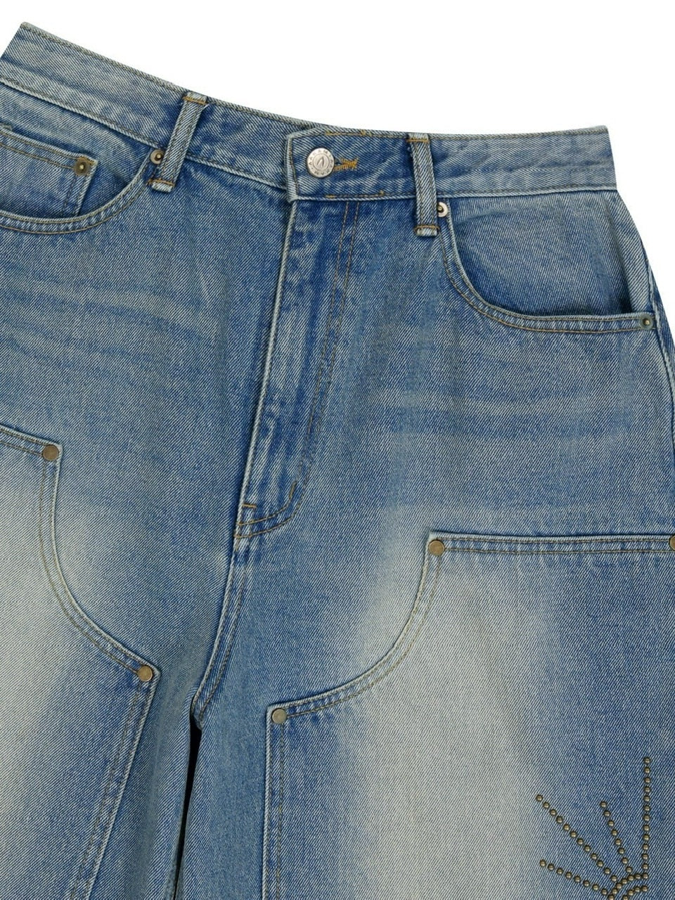 【AAKAM】Washed Double Knee Bermuda Denim Pants