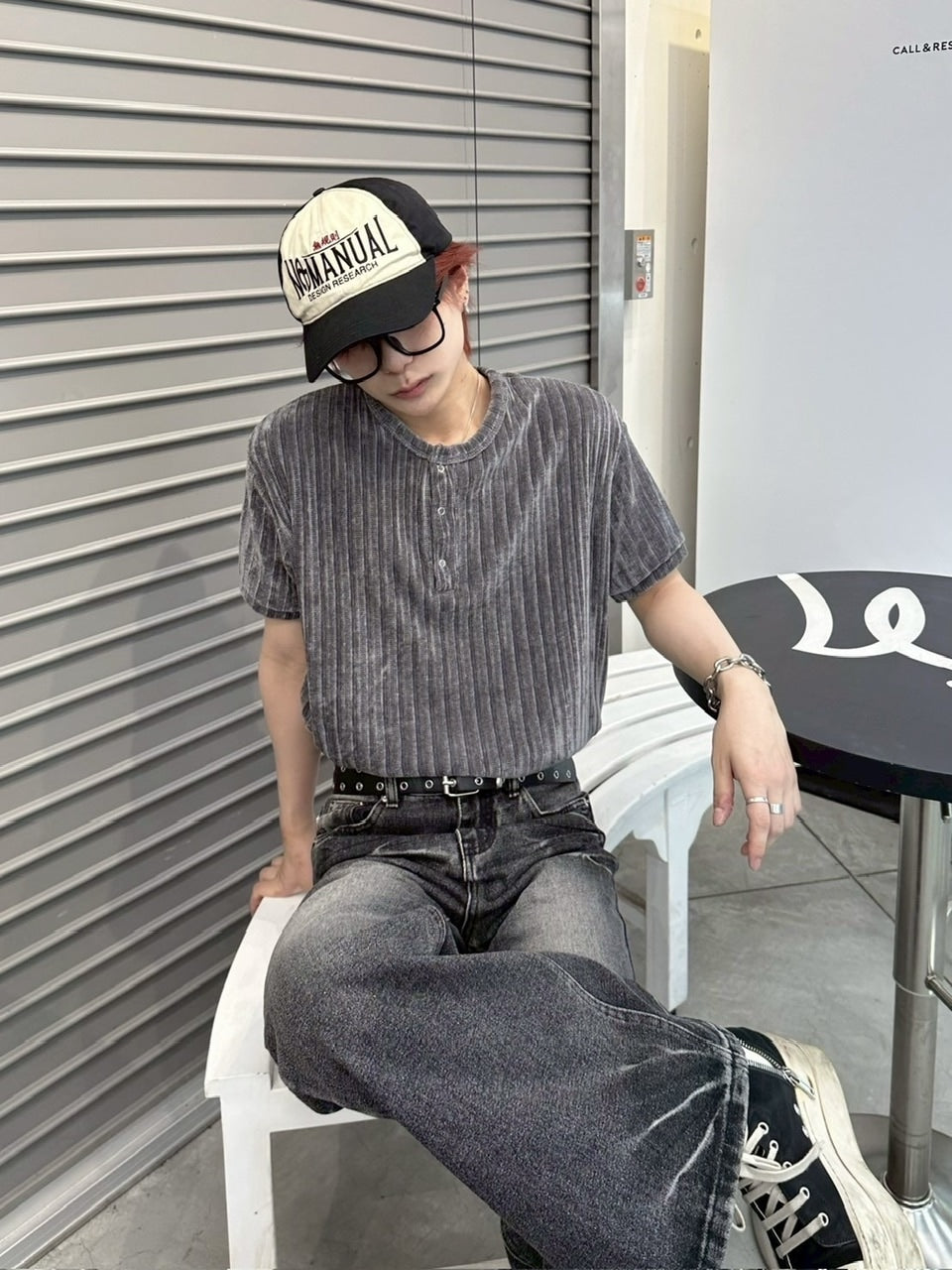 受注制【LUV CODE】henry neck half sleeve velours top (4color)