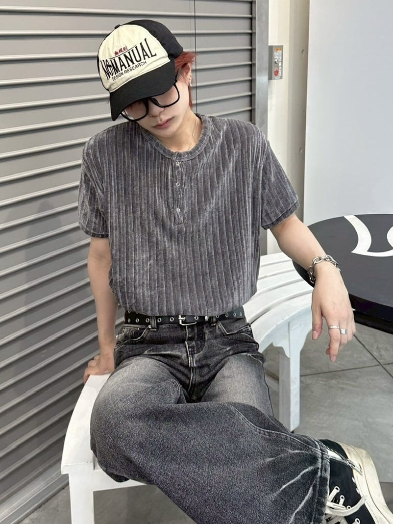 受注制【LUV CODE】henry neck half sleeve velours top (4color)
