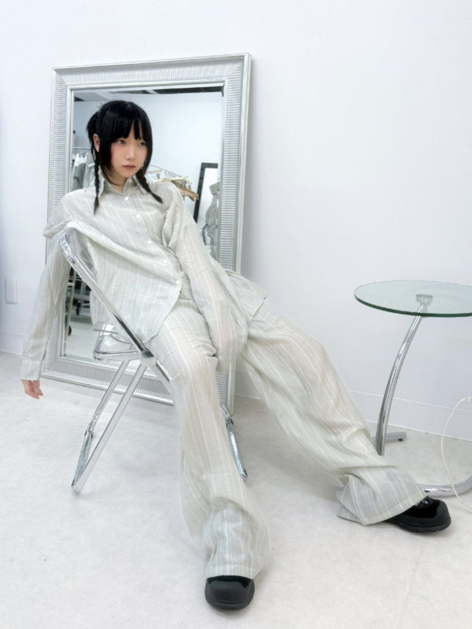 国際配送【Nerd out XU】crape sheer pants / 【ナードアウトエックスユー】クレープシアーパンツ