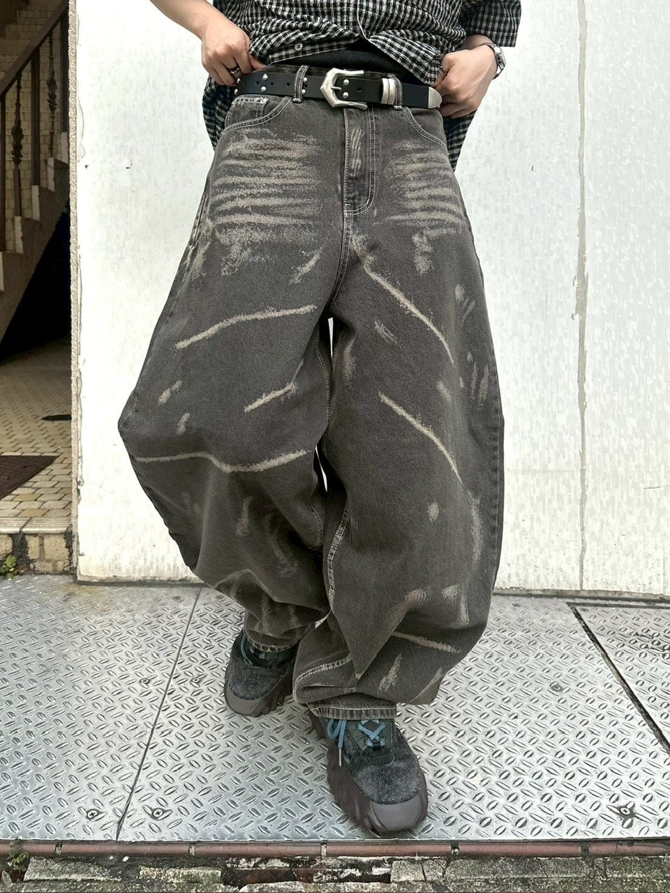 【Chikashitsu +】full painting wide denim pants / 【チカシツプラス】 フルペインティングワイドデニム