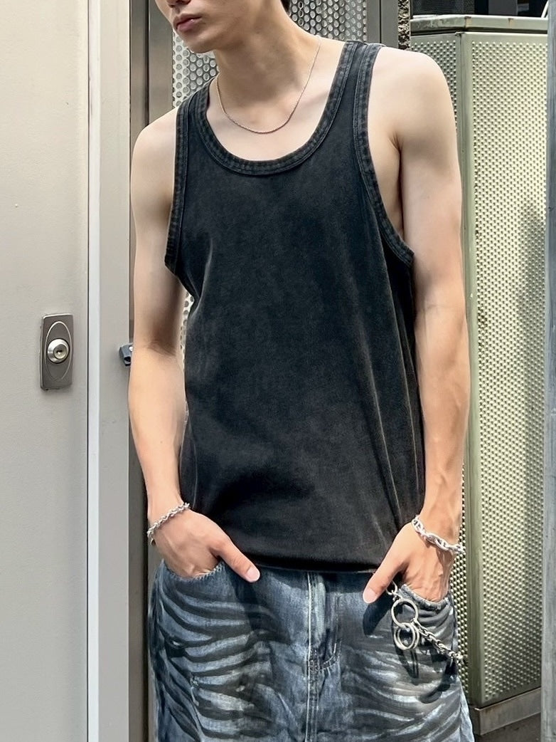 受注制【Chikashitsu +】dirty wash sleeveless / 【チカシツプラス】ダーティウォッシュタンクトップ (2color)