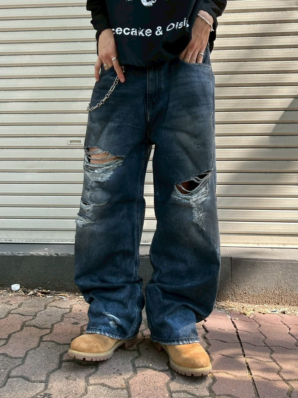 受注制【Chikashitsu +】oiled wash destroy denim pants / 【チカシツプラス】オイルドウォッシュデストロイデニムパンツ