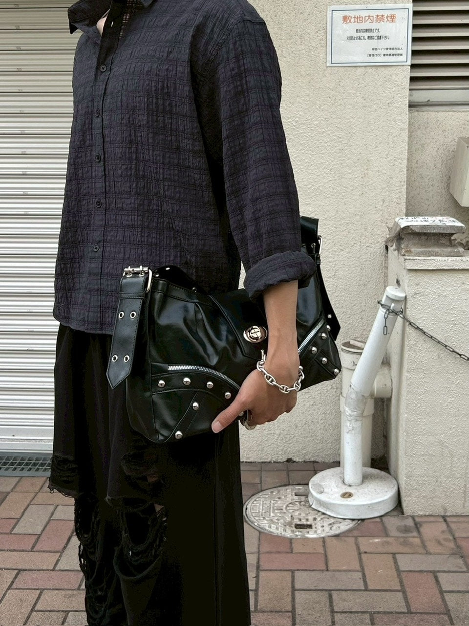 受注制【Chikashitsu +】buckle zipper studs bag / 【チカシツプラス