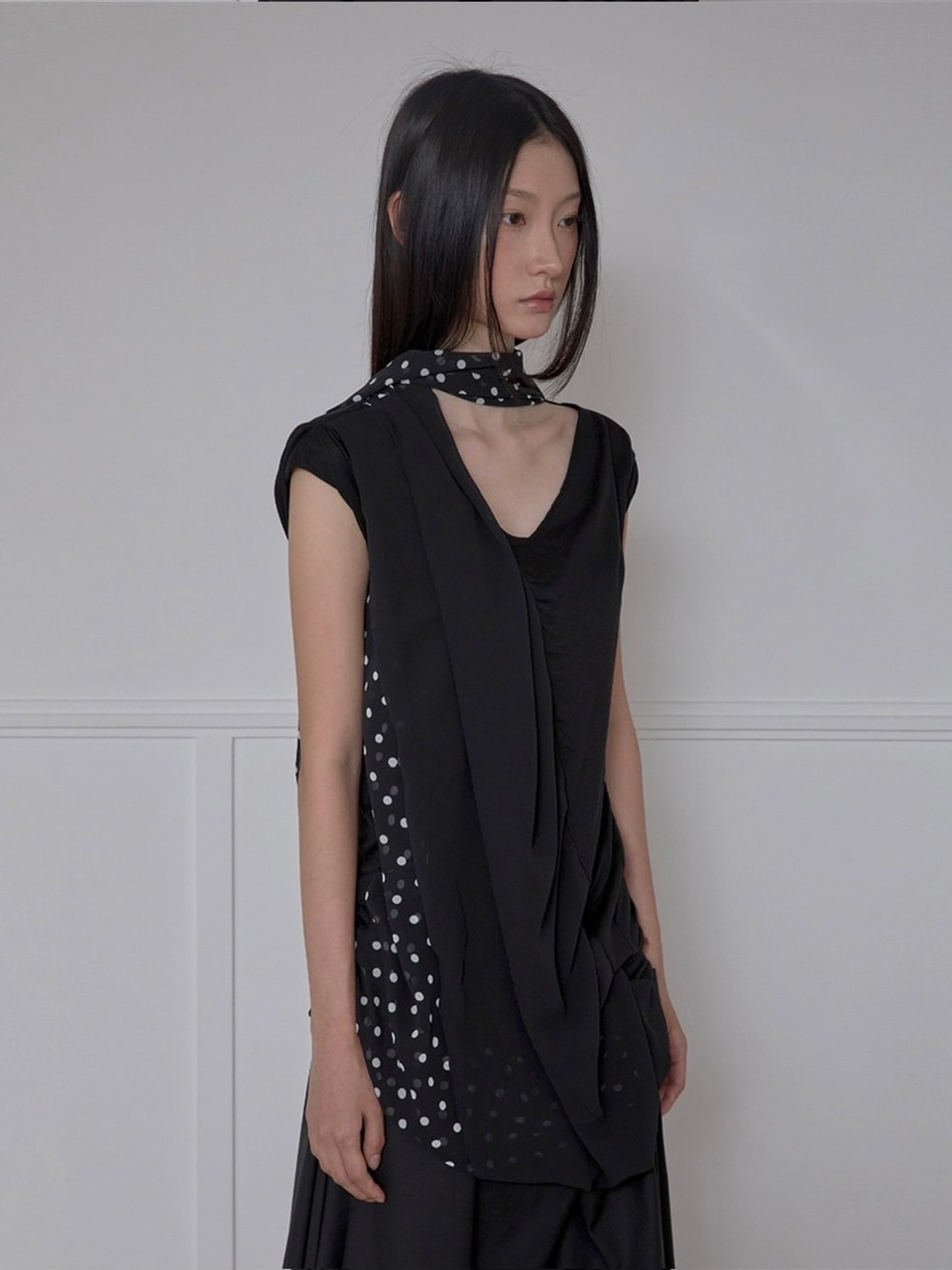 【FLAREUP】Layered Dot Scarf T-Shirt