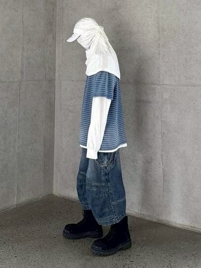 【roaringrad】WASHED INDIGO STRIPE T-SHIRT / 【ロアリングラド】ウォッシュドインディゴストライプ半袖Tシャツ