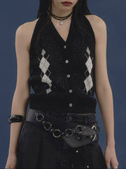 【NOT KNOWING】Argyle Linen Knit Halter Top / 【ノットノーイング】アーガイルリネンニットホルターベスト