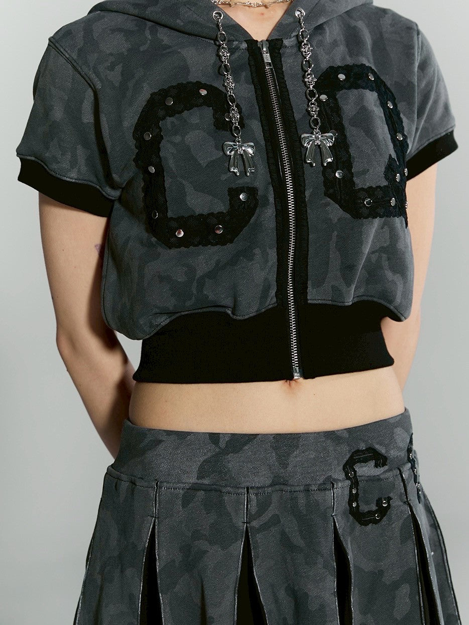 【CHERRYQUIRI】CQ lace stud hood zip-up