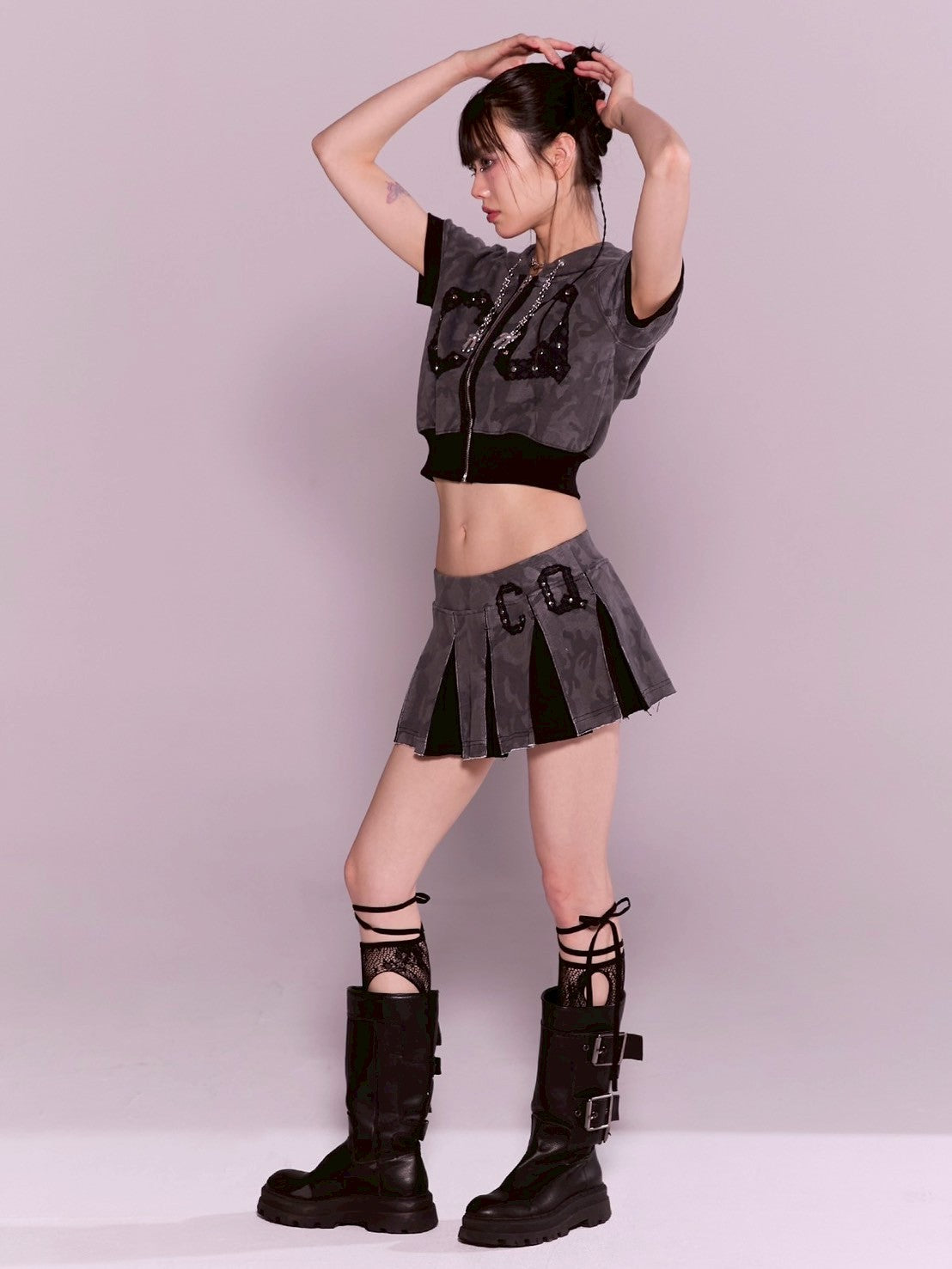 【CHERRYQUIRI】CQ lace stud pleats sk