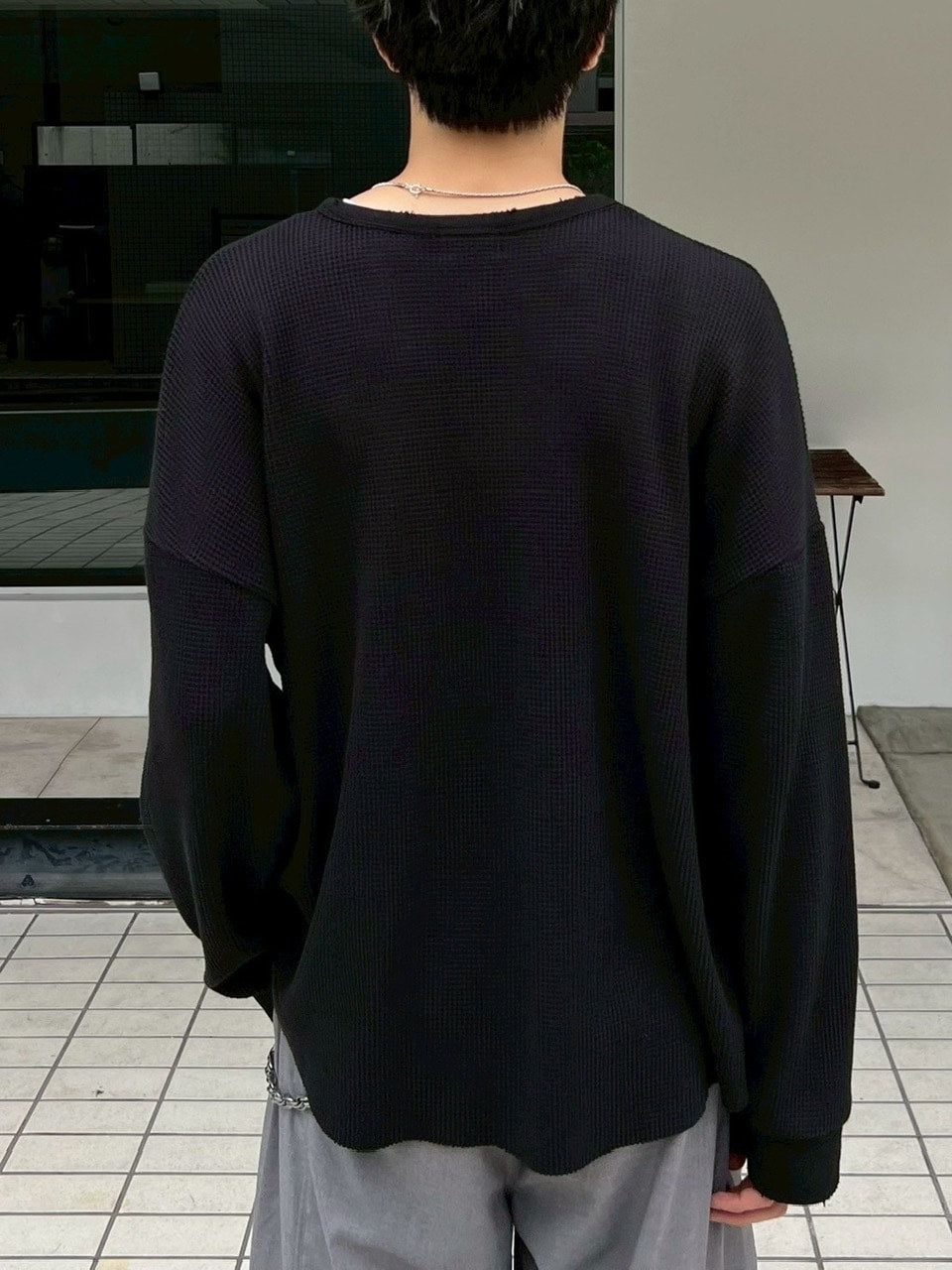 東京店WEB限定受注制【Chikashitsu +】damage waffle long sleeve tee / 【チカシツプラス】ダメージワッフル長袖Tシャツ (2color)