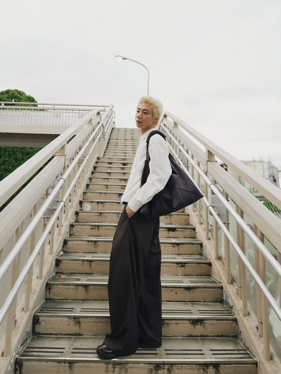 【CS】stripe cross tuck drape slacks (brown)