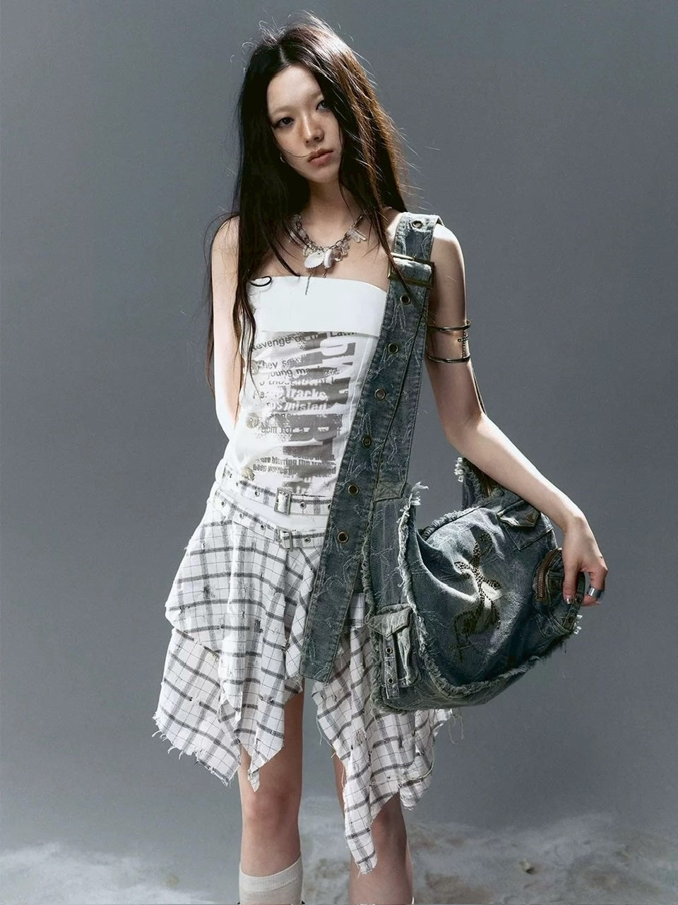 【Cest Nous】Star & Cross Denim Bag / 【セヌー】デニムショルダーバッグ