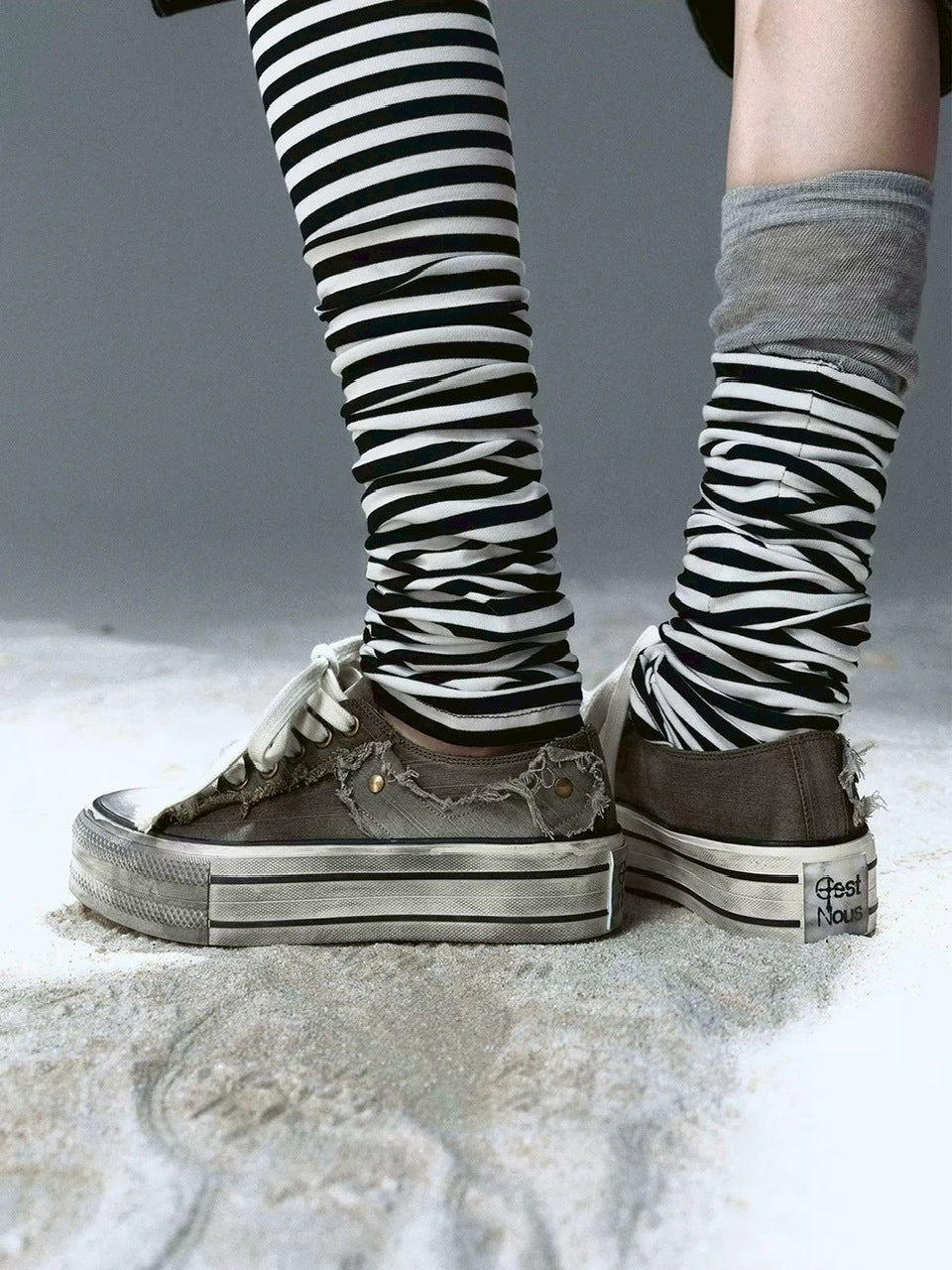 【Cest Nous】Distressed Canvas Sneakers / 【セヌー】ダーティーデニムキャンバス厚底スニーカー