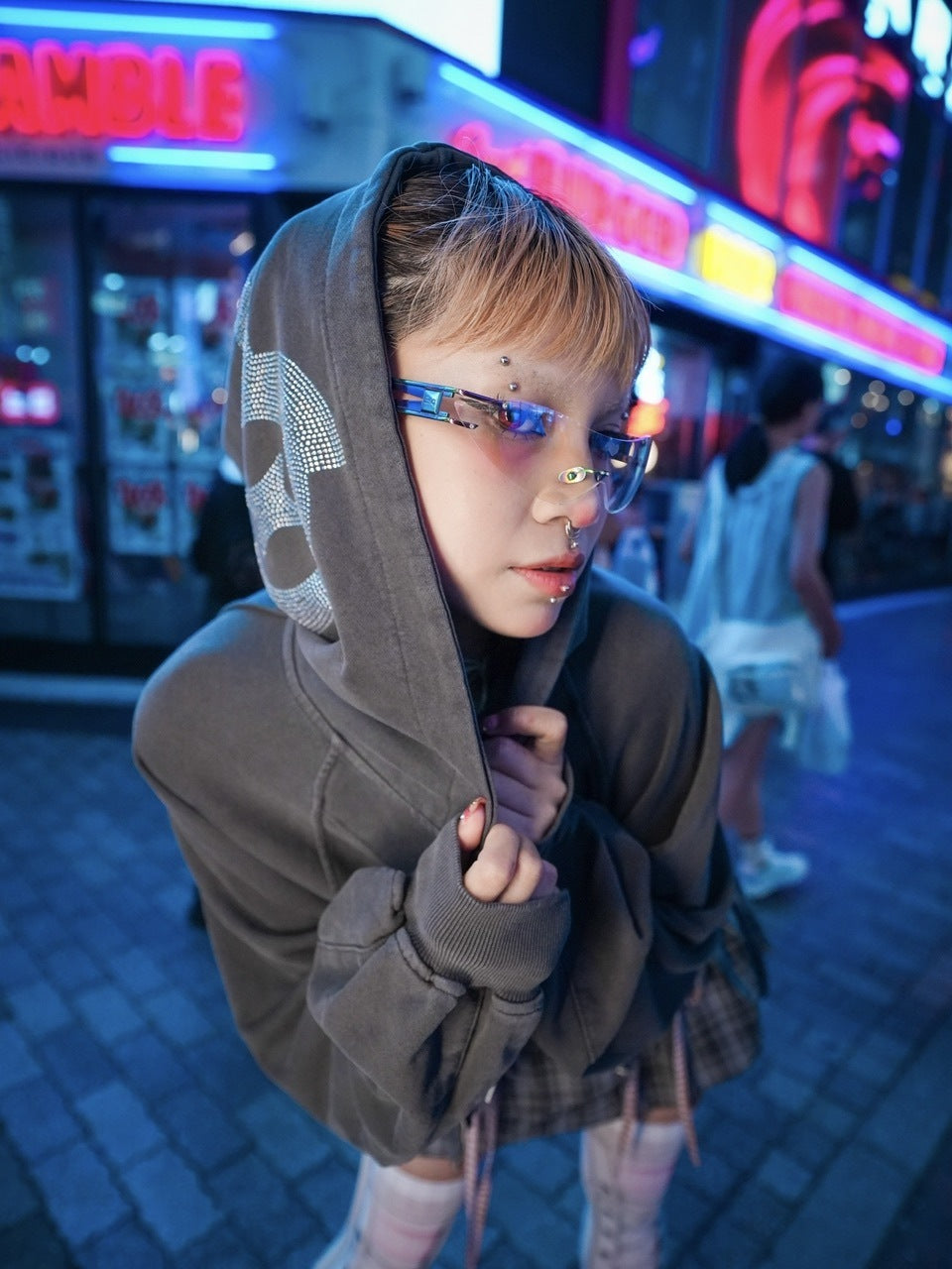 【NMTXU】rhinestone design zip parka / 【エヌエムティーエックスユー】ラインストーンデザインダブルジップパーカー