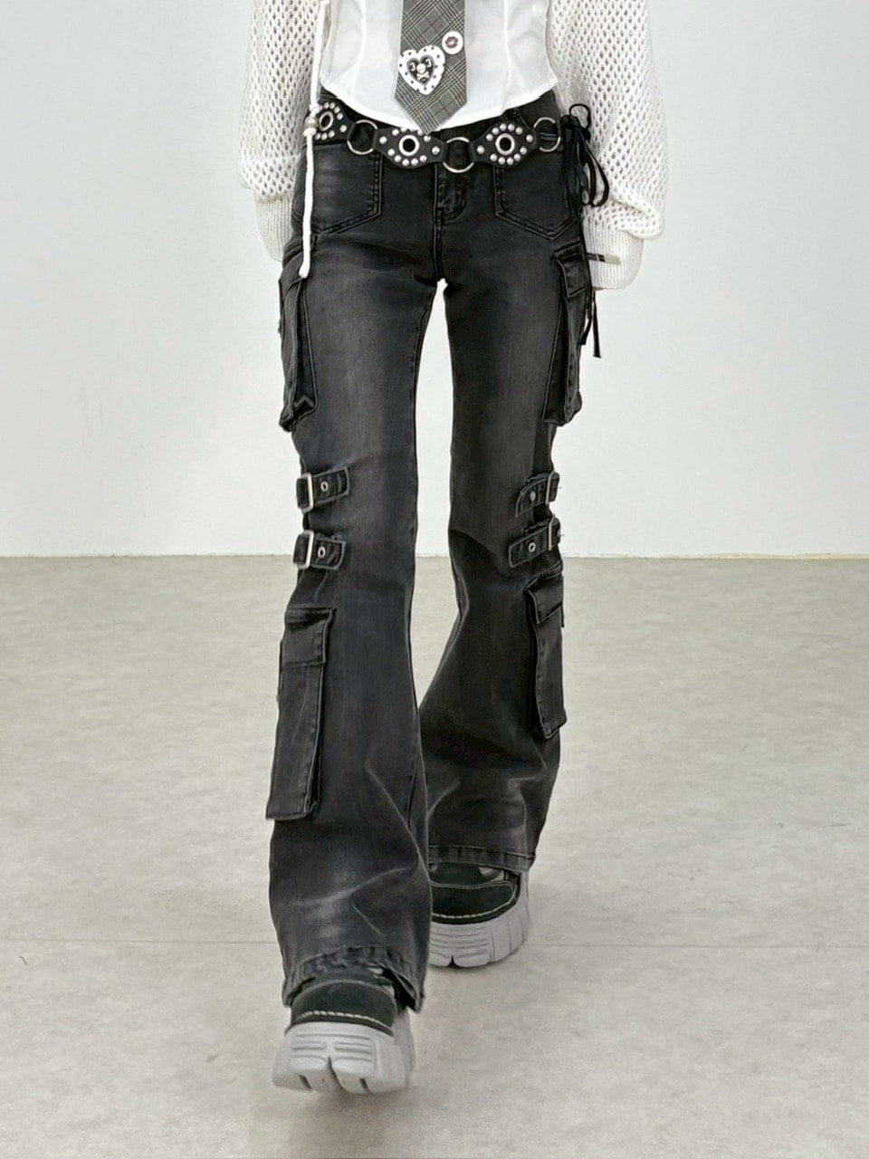 【NMTXU】flare cargo denim pants / 【エヌエムティーエックスユー】ウォッシュドフレアカーゴデニムパンツ