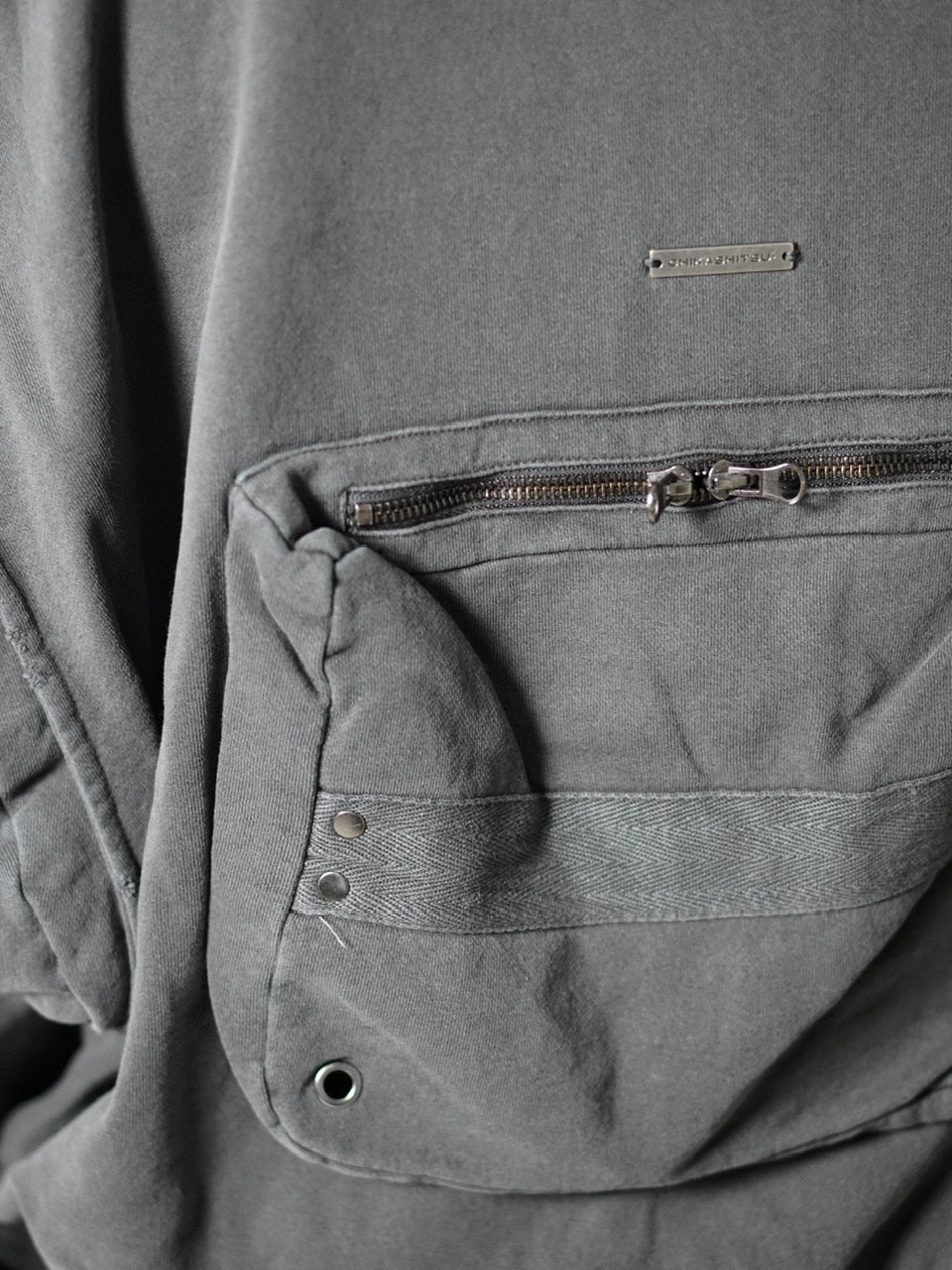 【CHIKASHITSU PLUS HIGH】cropped dirty wash double zip hoodie (charcoal) / 【チカシツプラスハイ】クロップドダーティーウォッシュダブルジップパーカー