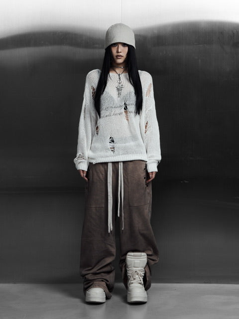 【Rosen Kreuz】EYELET EDGE Set-Up LAYERED SWEAT PANTS