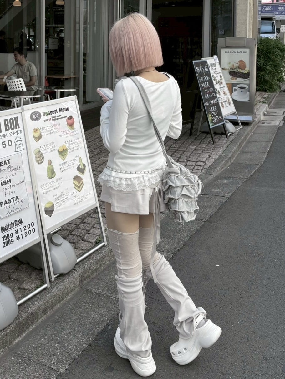 【nmtc +】ribbon shoulder long sleeve / 【エヌエムティーシープラス】リボンショルダー長袖Tシャツ (3color)