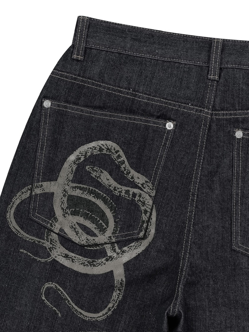 【AAKAM】Snake Printed Denim Pants