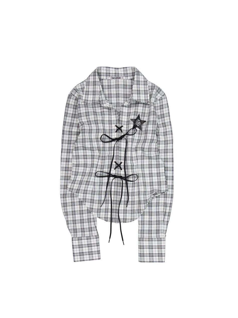 【SETUP‐EXE】CHECK RACE-UP SHIRT / 【セットアップエグゼ】チェックレースアップ長袖シャツ
