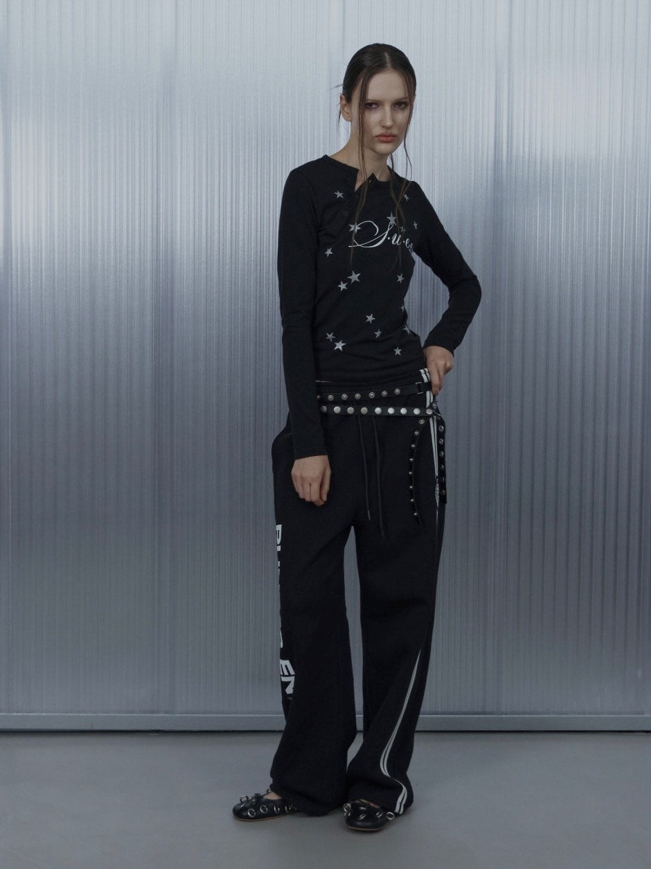 【SETUP‐EXE】STAR HENLEY NECK TOP / 【セットアップエグゼ】スターヘンリーネック長袖Ｔシャツ