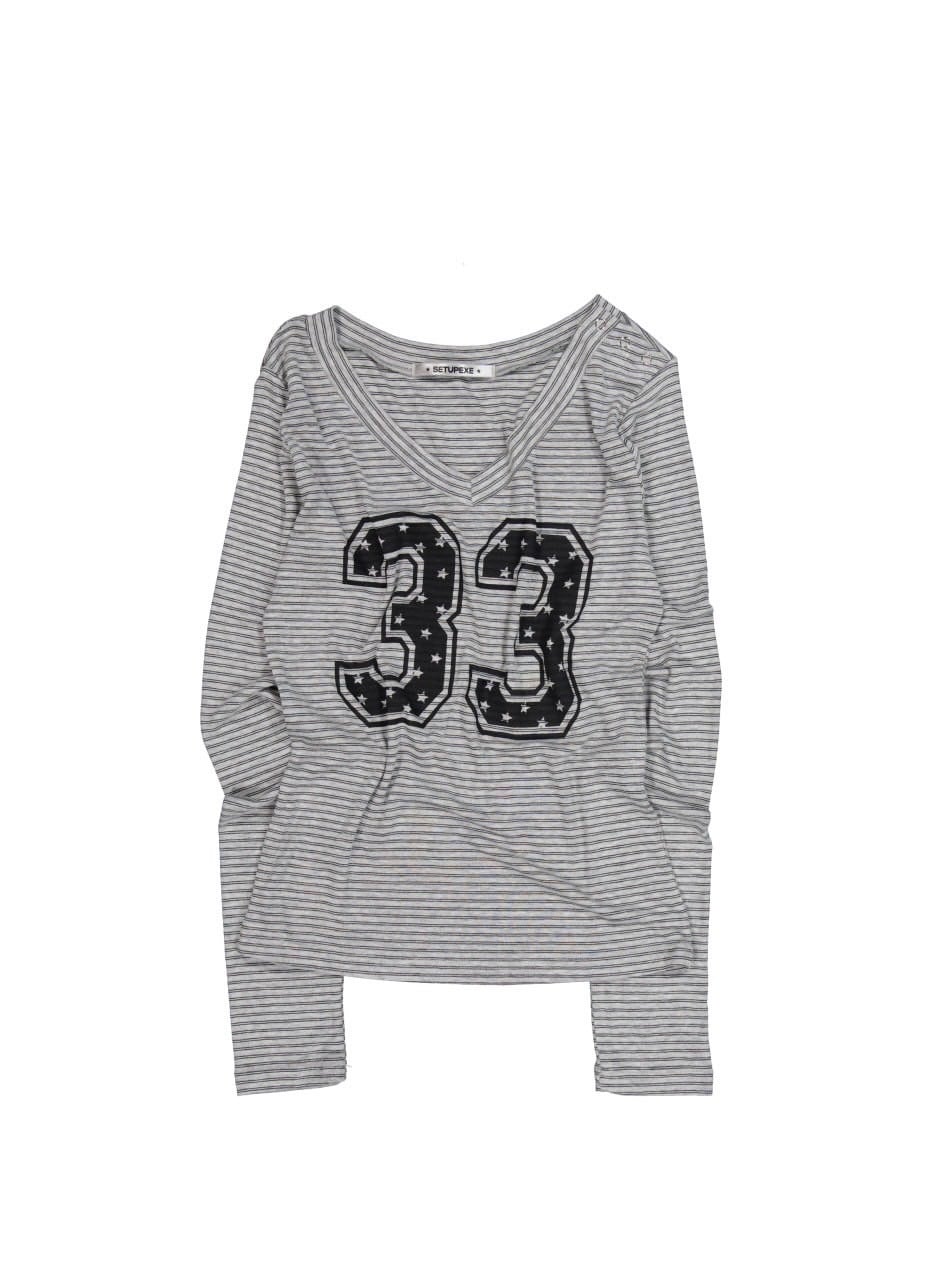【SETUP‐EXE】33 STRIPE V-NECK TOP / 【セットアップエグゼ】33ストライプ長袖Ｖネック長袖Ｔシャツ