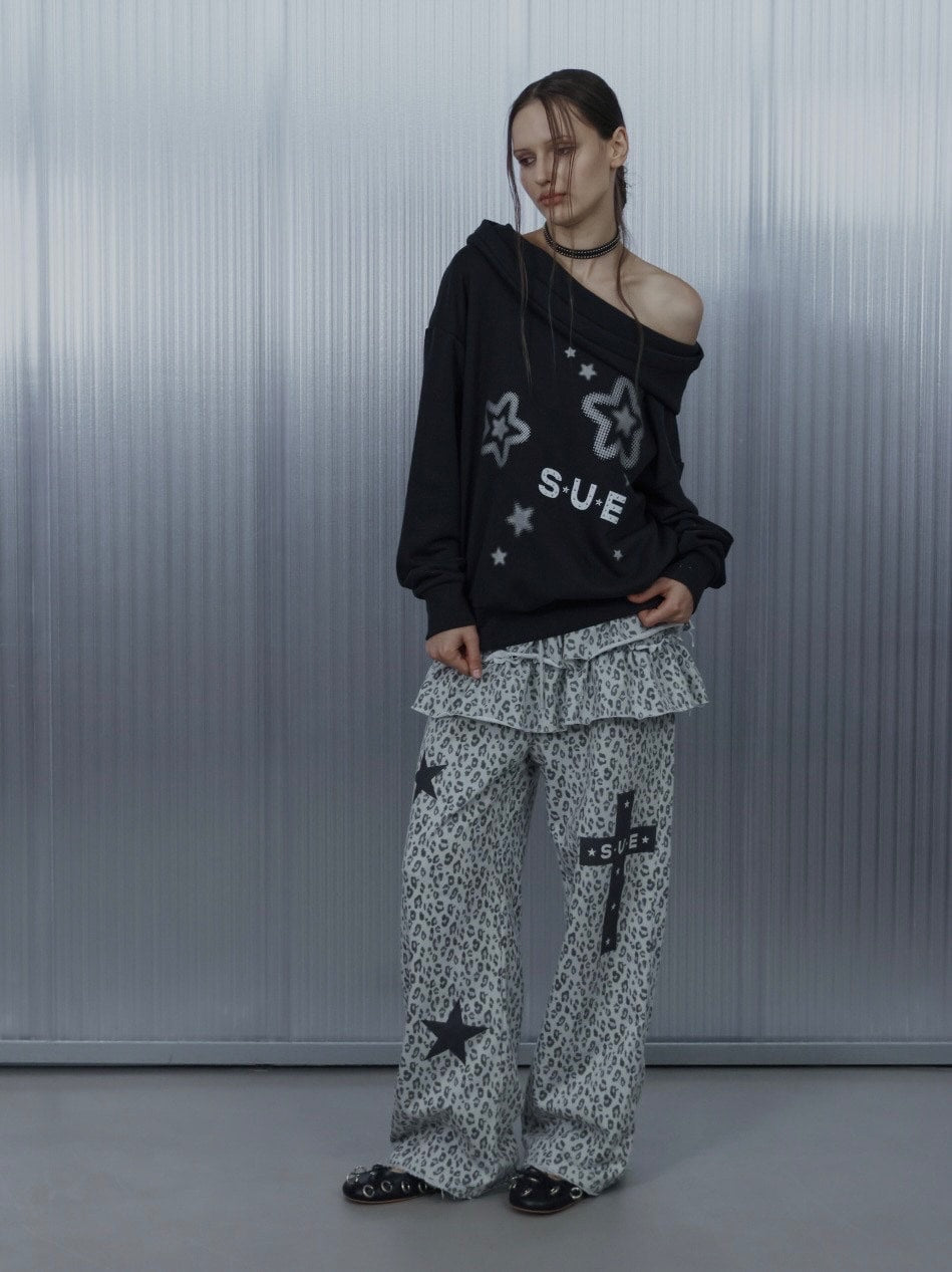 【SETUP‐EXE】FRILL LEOPARD PRINT PANTS / 【セットアップエグゼ】フリルレオパードプリントスウェットパンツ
