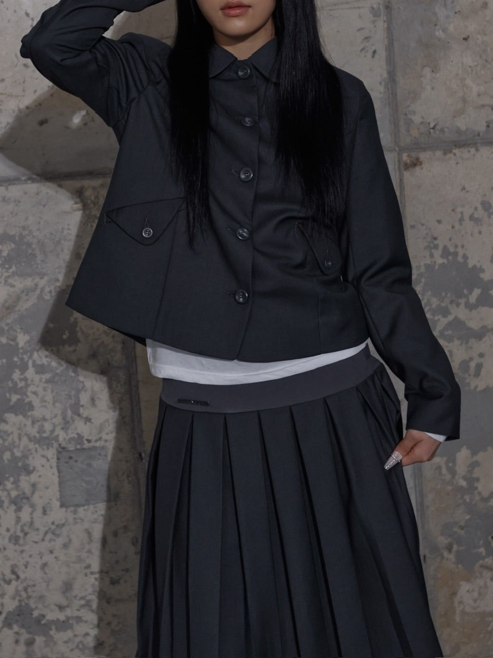 【FANCY CLUB】CLASSIC BUCKLE PLEATS MIDI SKIRT / 【ファンシークラブ】クラシックバックルプリーツミディスカート