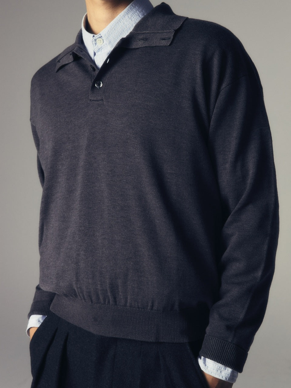 【CS】wool touch knit polo (charcoal) / 【シーエス】ウールタッチニットポロ