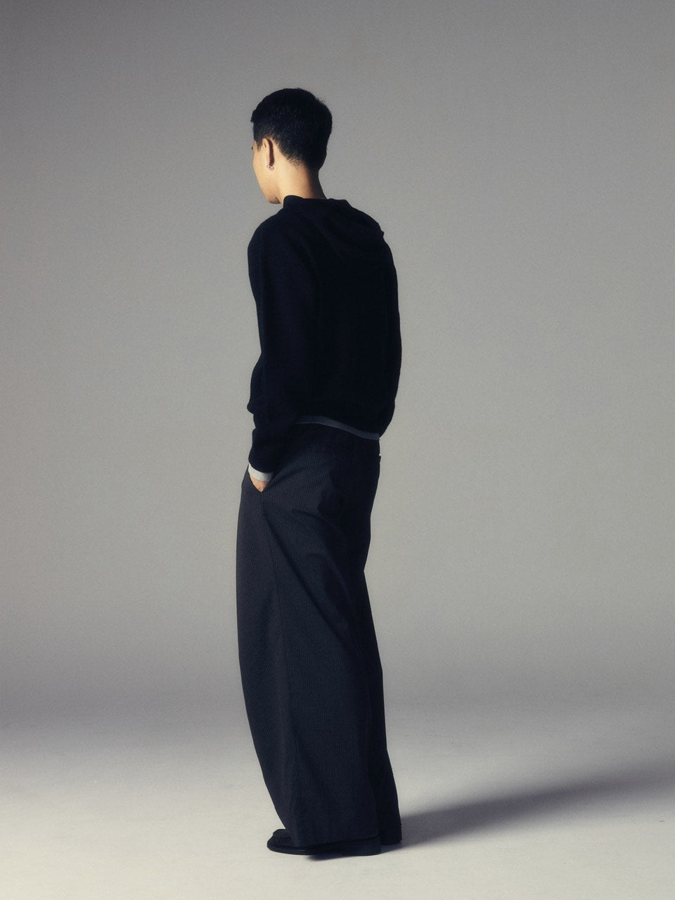 【CS】layered knit zip hoodie (black) / 【シーエス】レイヤードニットジップフーディー