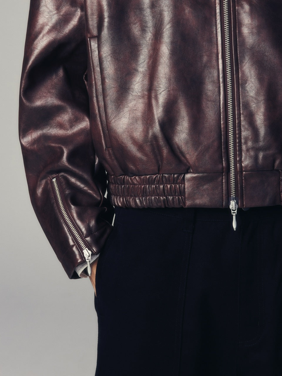 【CS】multi zip faded wash blouson (red brown)