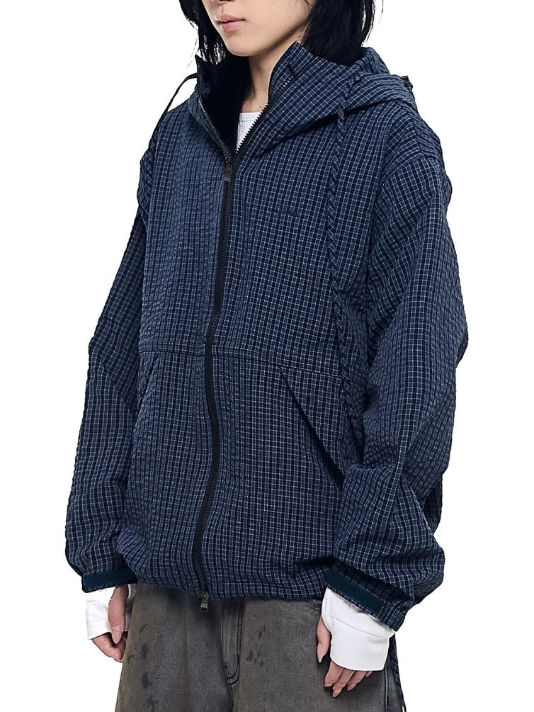 【AAKAM】Check Pattern Hooded Jacket